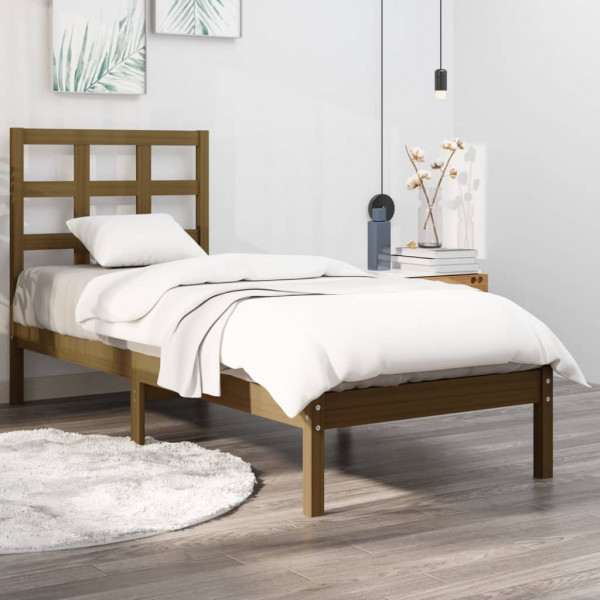 Estructura de cama madera maciza marrón miel 90x190 cm D