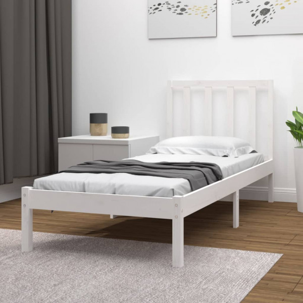 Estructura de cama madera maciza individual blanco 90x190 cm D