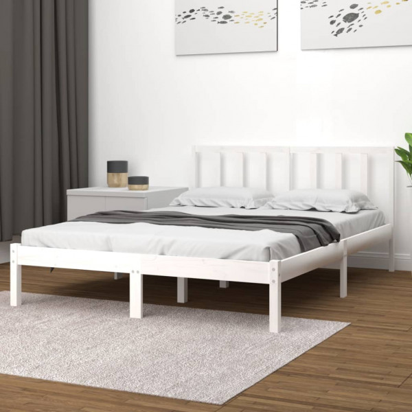 Estructura de cama de madera maciza de pino blanco 140x190 cm D