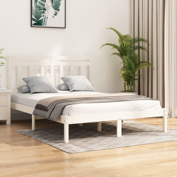 Estrutura de cama em madeira maciça branca 140x200 cm D