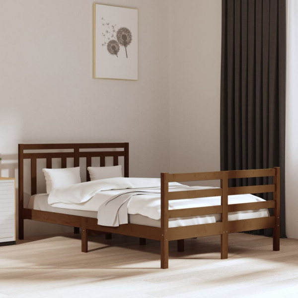 Estructura de cama doble madera maciza marrón miel 135x190 cm Estructura de cama doble madera maciza marrón miel 135x190 cm D