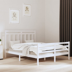Estructura de cama de madera maciza de pino blanca 160x200 cm D