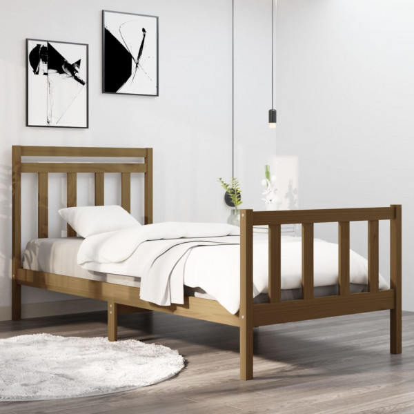 Estructura cama madera maciza individual marrón miel 90x190 cm D