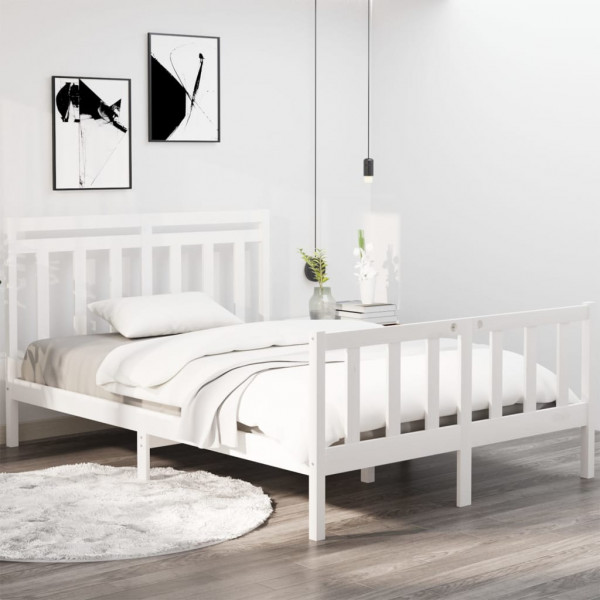 Estructura cama madera maciza doble pequeña blanca 120x190 cm D