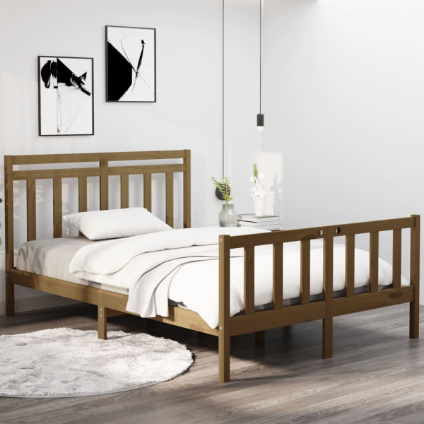 Estrutura de cama dupla pequena em madeira maciça castanha 120x190 cm D