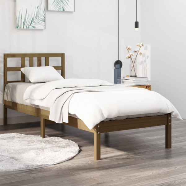 Estructura de cama madera maciza marrón miel 90x190 cm D