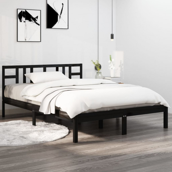 Estrutura de cama em madeira maciça preta 140x190 cm D