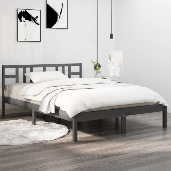 Estrutura de cama de madeira maciça cinza 160x200 cm D