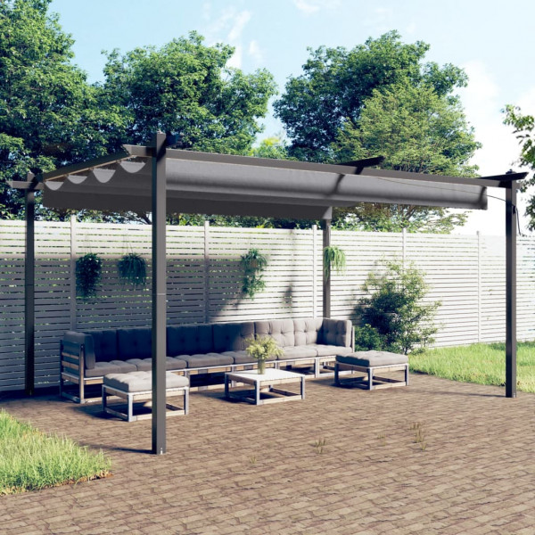 Cenador de jardín con techo retráctil gris antracita 4x3 m D