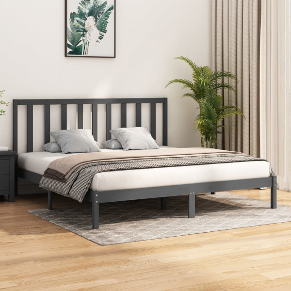 Estrutura da cama madeira maciça cinza Super King 180x200 cm D