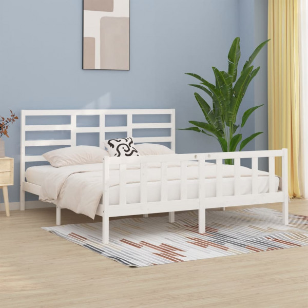 Estructura de cama madera maciza de pino blanco 200x200 cm D