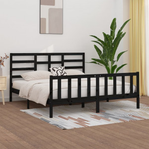 Estructura de cama de madera maciza de pino negra 200x200 cm D