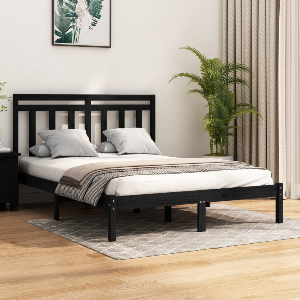 Estrutura de cama pequena dupla preta em madeira maciça 120x190 cm D