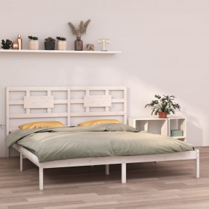 Estructura de cama de madera maciza de pino blanca 160x200 cm D
