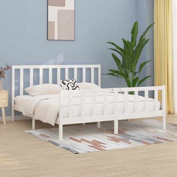 Estrutura de cama de madeira maciça branca 200x200 cm D