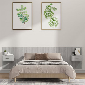 Cabecero de cama y mesitas madera contrachapada gris Sonoma D