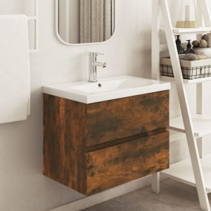 Mueble de lavabo contrachapado roble ahumado 60x38.5x45 cm D