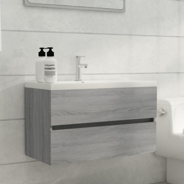 Mueble de lavabo madera contrachapada gris Sonoma 80x38.5x45cm D