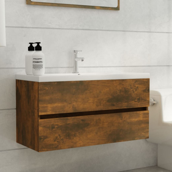 Mueble lavabo madera contrachapada roble ahumado 90x38.5x45cm D