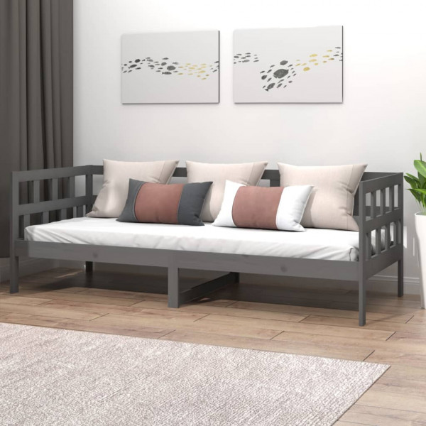 Sofá cama de madera maciza de pino gris 90x200 cm D