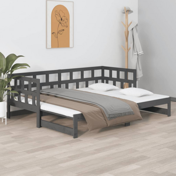 Sofá cama removível madeira de pinho cinza maciço 2x(90x190) cm D