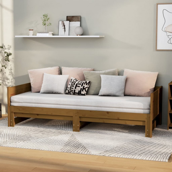 Sofá cama removível madeira maciça castanho mel 2x(80x200) cm D