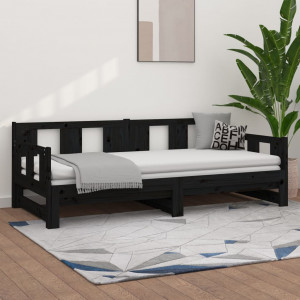 Sofá cama extraíble madera maciza de pino negro 2x(80x200) cm D