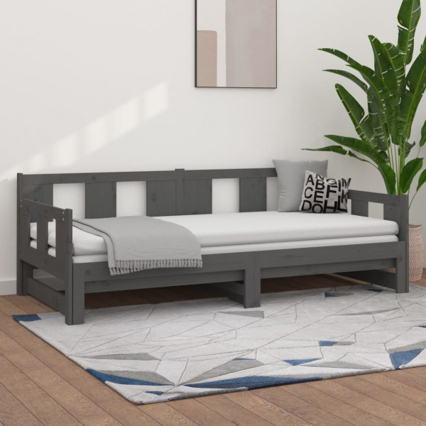 Sofá cama extraíble madera maciza de pino gris 2x(90x190) cm Sofá cama extraíble madera maciza de pino gris 2x(90x190) cm D
