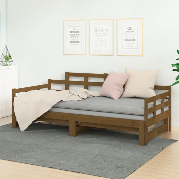 Sofá cama extraíble madera maciza pino marrón miel 2x(90x200)cm D