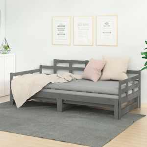 Sofá cama extraíble madera maciza de pino gris 2x(80x200) cm D