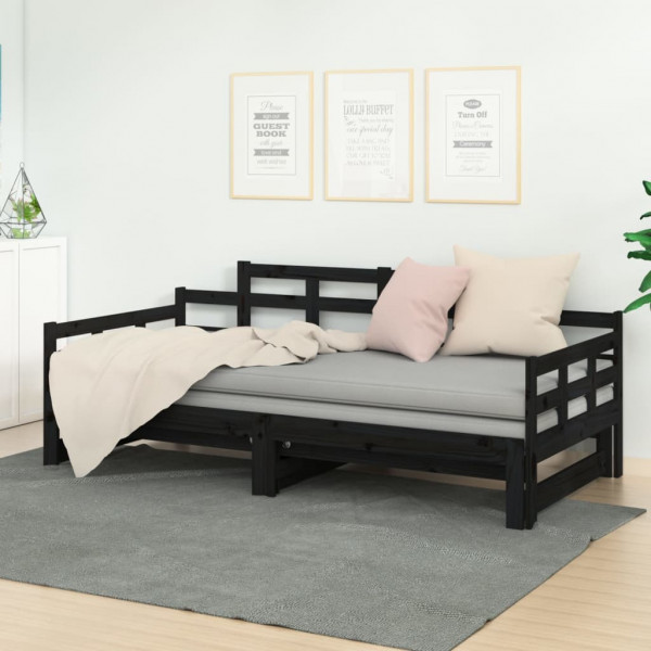 Sofá cama extraíble madera maciza de pino negro 2x(90x190) cm D