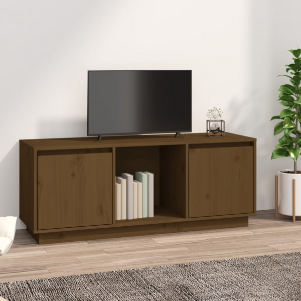 Móvel de TV em madeira maciça de pinho castanho mel 110,5x35x44 cm D