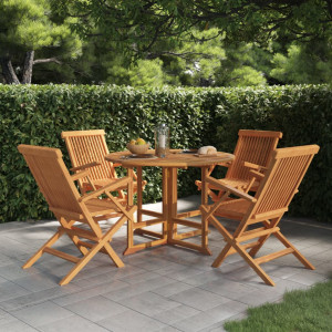 Set de comedor de jardín plegable 5 pzas madera maciza de teca D