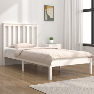 Estructura Cama Madera Pino Pequeña Individual Blanca 90x190 Cm