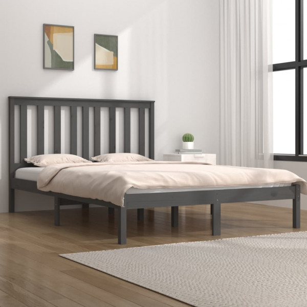 Estructura de cama madera maciza de pino gris 140x190 cm D