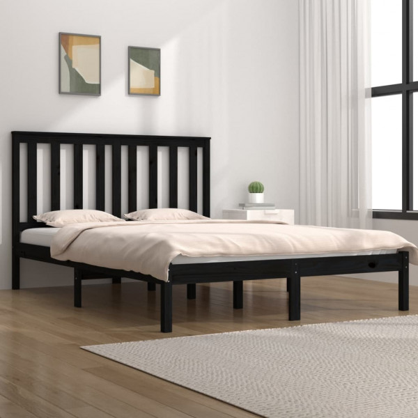 Estructura de cama de madera maciza de pino negra 140x200 cm D
