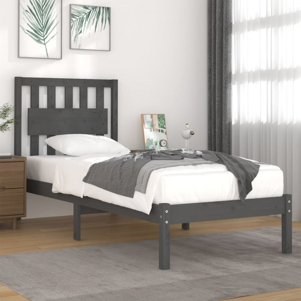 Estructura de cama madera maciza de pino gris 90x200 cm Estructura de cama madera maciza de pino gris 90x200 cm D