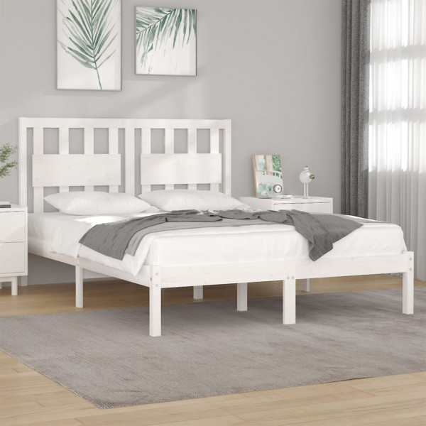 Estrutura de cama em madeira maciça de pinho branco tamanho king 150x200 cm D