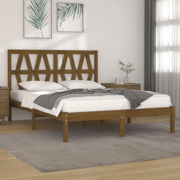 Estructura de cama madera maciza de pino marrón miel 140x190 cm D