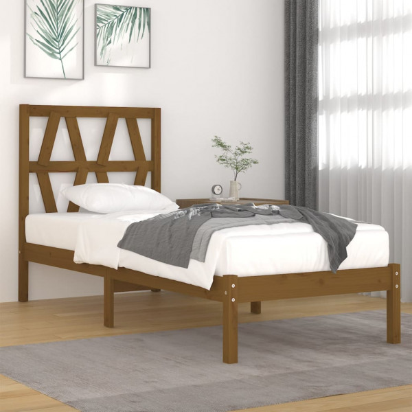 Estructura de cama madera maciza pino marrón miel 90x200 cm Estructura de cama madera maciza pino marrón miel 90x200 cm D