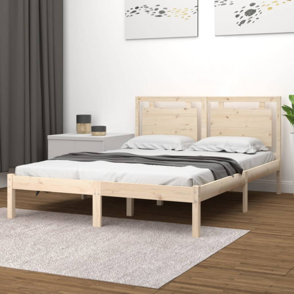 Estructura de cama doble pequeña madera maciza 120x190 cm D
