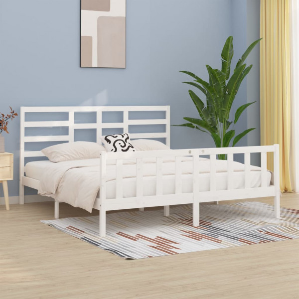 Estructura de cama madera maciza blanca Super King 180x200 cm D
