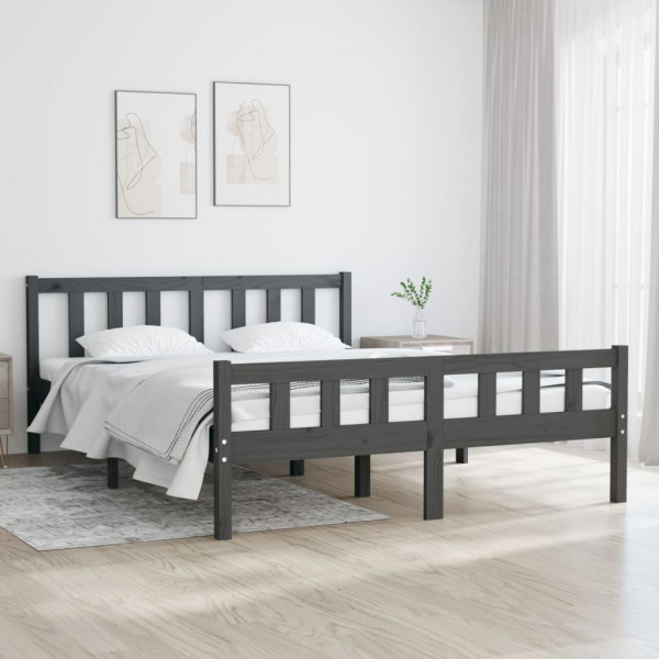 Estructura de cama doble pequeña madera maciza gris 120x190 cm D