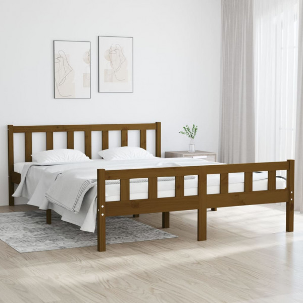 Estructura cama madera maciza marrón miel king size 150x200 cm D