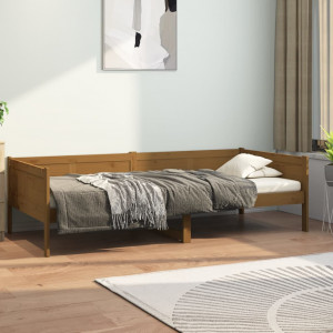 Sofá cama madera maciza de pino marrón miel 80x200 cm D