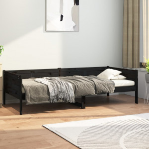 Sofá cama madera maciza de pino negro 90x190 cm D