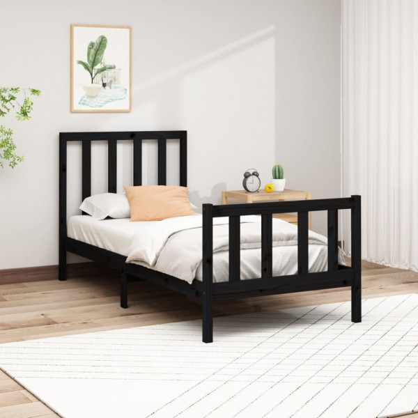 Estrutura de cama madeira maciça de pinho preto 90x200 cm D