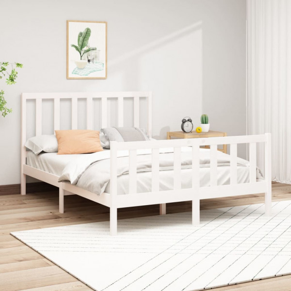 Estrutura de cama em madeira maciça de pinho branco 160x200 cm D