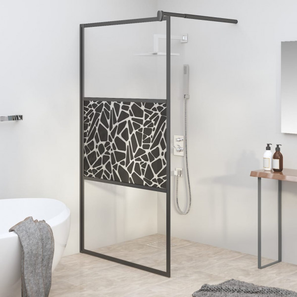 Resguardo de duche em vidro fosco com desenho de pedra preta 115x195 cm D