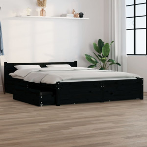 Estrutura de cama de casal preta com gavetas 135x190 cm D